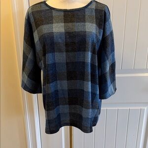 Elegant Blue and Black Checkered Women's Blouse